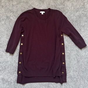 New York & Company Sweater Maroon Side Buttons Medium